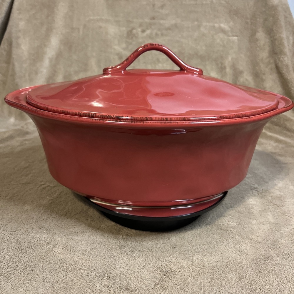 Rachel Ray Red Stoneware Covered 3.5Qt Oval Cucina Casserole‎ Dish with Lid
